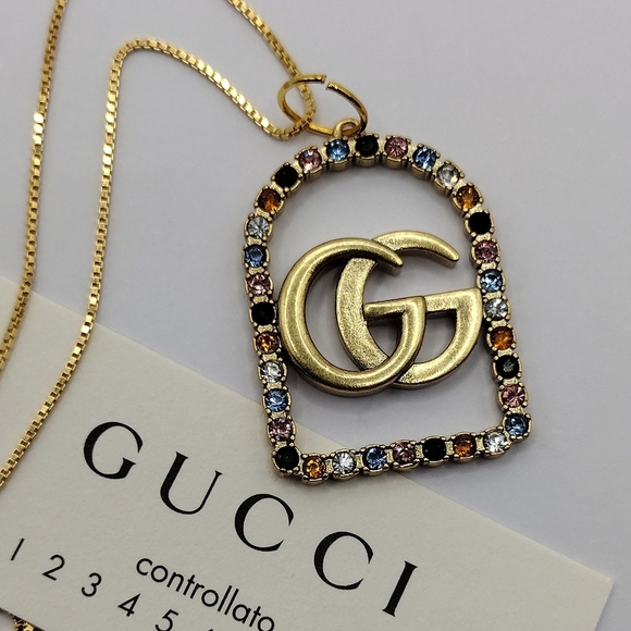 AUTHENTIC GUCCI CHARM bronzy GOLD metal, 32mmX22mm w/.925 Chain - Picture 1 of 8